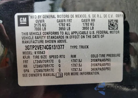 2012 GMC Sierra K1500 Sle from USA, damaged, VIN 3GTP2VE74CG131377